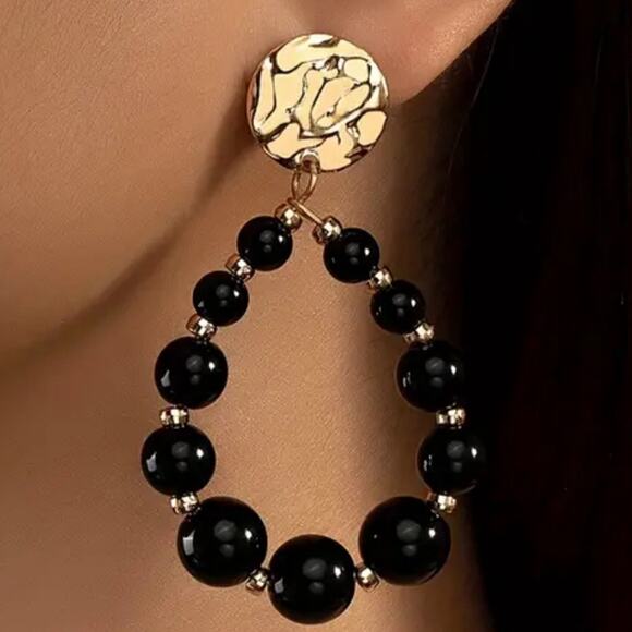 Beaded Teardrop Earrings Black - Picture 2 of 2